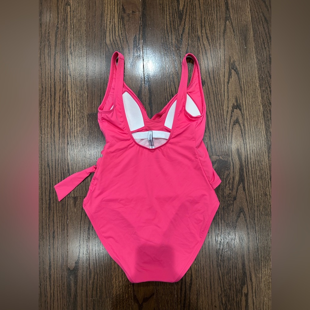 New Tommy Bahama Tie Front Wrap One-Piece Swimsuit in Coral Coast Pink - Picture 8 of 9